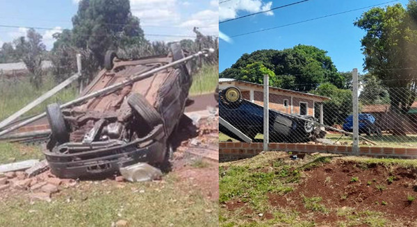 BORRACHO AL VOLANTE ATROPELLÓ EL ALAMBRADO DE UNA CASA Y TERMINÓ VOLCANDO - Itapúa Noticias