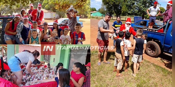 PAPÁ NOEL LLEGÓ A LOS BARRIOS DE CARLOS A. LÓPEZ, DE LA MANO DE JOVENES SOLIDARIOS - Itapúa Noticias