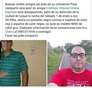 Piden ayuda para encontrar a un desaparecido en Asunción - Nacionales - ABC Color