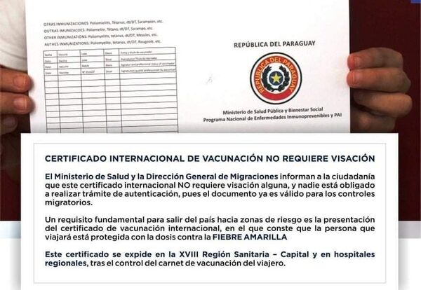 Certificado internacional contra la fiebre amarilla es gratuito