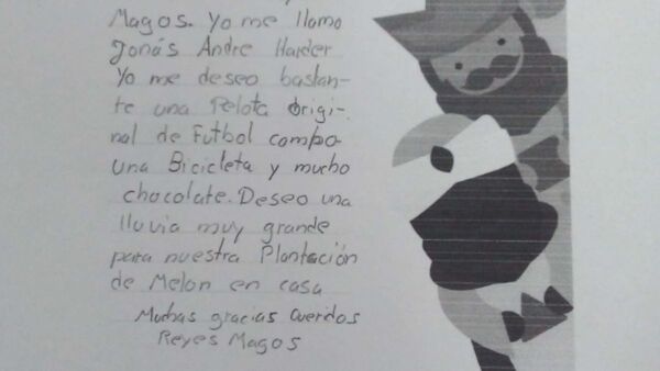 "Queridos Reyes Magos: deseo una lluvia grande para nuestra plantación de melón"
