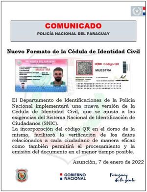 Actualizan formato de la cédula de identidad e incorporan código QR - Nacionales - ABC Color