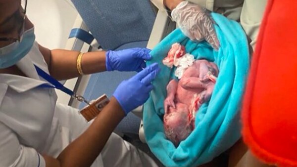 Dio a luz en pleno vuelo y abandonó al bebé en el tacho de basura del baño del avión