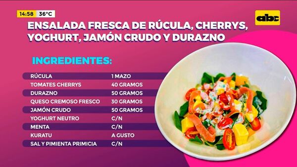 ¡A cocinar! Ensalada fresca con rúcula, cherry, yogur, jamón crudo y durazno - Ensiestados - ABC Color