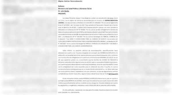 Diario HOY | Funcionarios piden reconsideración a Salud para que les convaliden su antigüedad