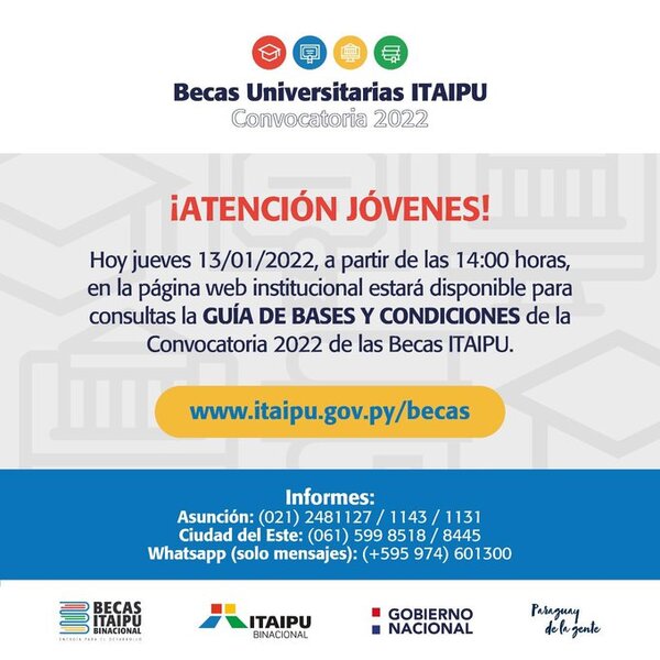 Itaipu publicará bases y condiciones para postular a becas universitarias - .::Agencia IP::.