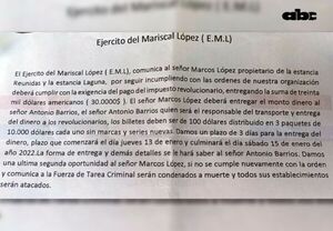 Hallan un nuevo panfleto extorsionador del EML en Horqueta