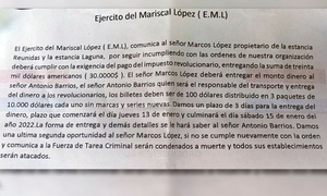 Hallan nueva nota extorsionadora del EML en Horqueta - OviedoPress
