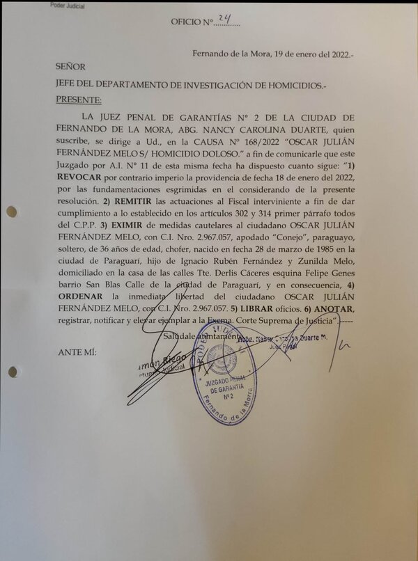 Jueza dispone libertad de comerciante que mató a presunto ladrón