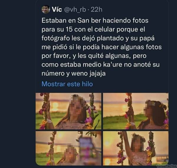 Crónica / Fotógrafo le plantó a quinceañera en su sesión, pero otro qué pasaba por el lugar le hizo gratis