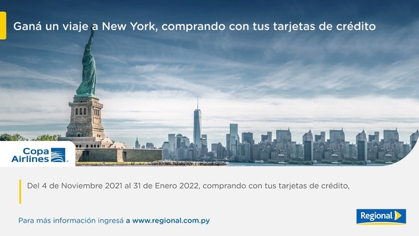 Banco Regional premia a sus clientes con la posibilidad de ganar dos pasajes a Nueva York