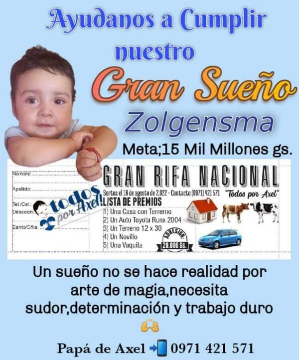Crónica / No pierden la esperanza de conseguir los 15 mil millones de guaraníes para Axel
