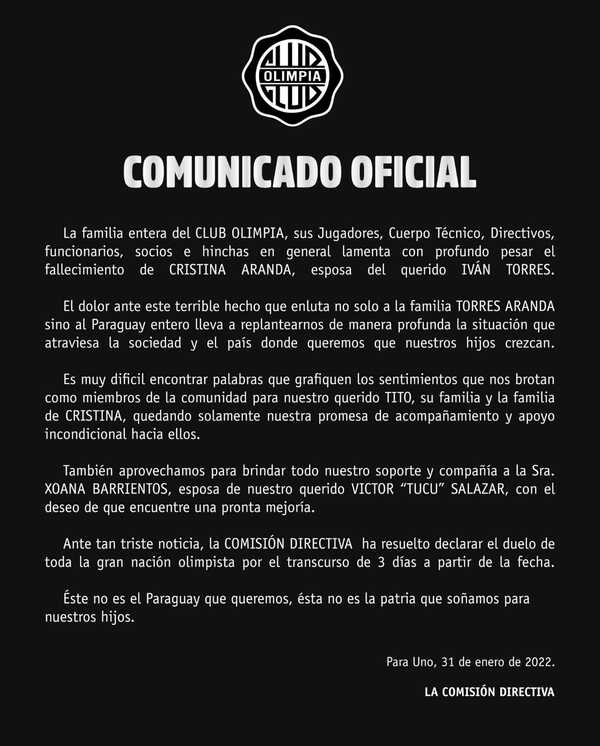 El comunicado del dolor y la solidaridad