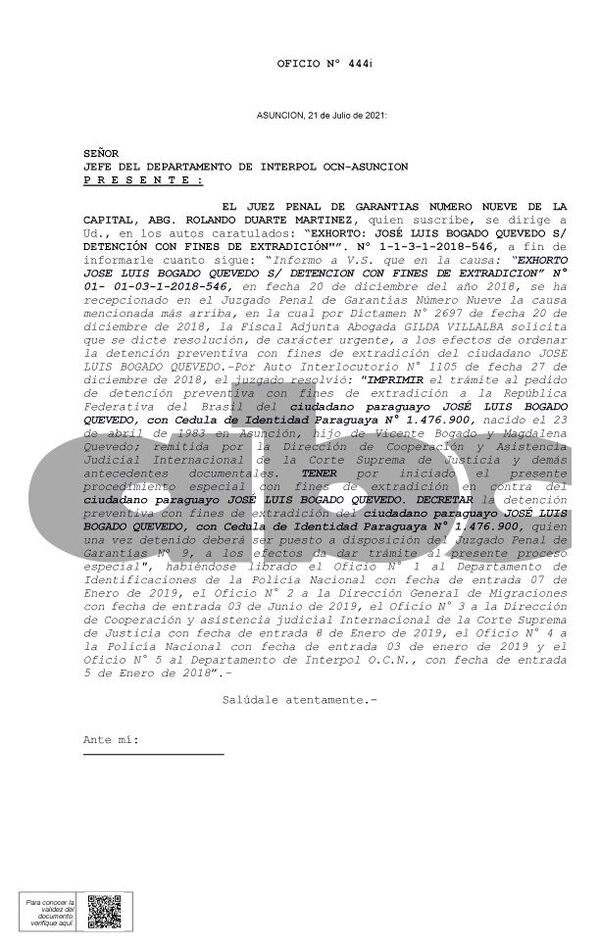 Sumario a uniformado que borró orden de captura de Bogado Quevedo podría durar seis meses, indican - Ancho Perfil - ABC Color