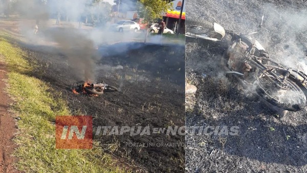 SAN LUIS DEL PNÁ: MOTOCICLETA SE INCENDIÓ EN PLENO CAMINO - Itapúa Noticias