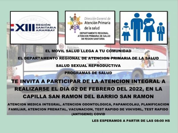 Móvil salud de la XIII Región Sanitaria se traslada a la fracción San Ramón