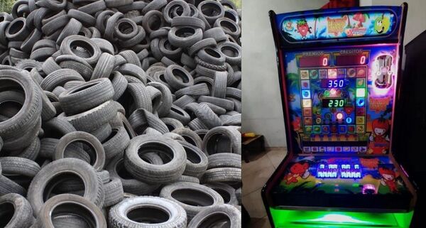 Municipalidad retira tragamonedas y multará a comercios que venden neumáticos