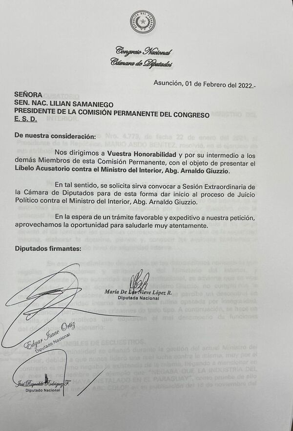Diputados liberales presentan pedido de juicio político a Giuzzio - ADN Digital