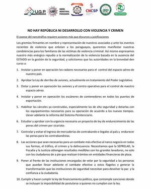 No hay república ni desarrollo con violencia y crimen, afirma gremio productivo