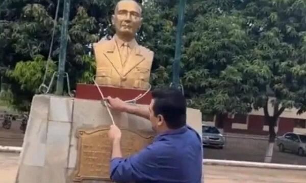 Enrique Salyn Buzarquis intenta derribar estatua de Patricio Colmán y militares lo impiden – Prensa 5
