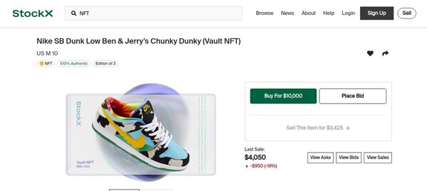 Gigante del sector deportivo demanda a la plataforma StockX por subasta de NFT de su marca