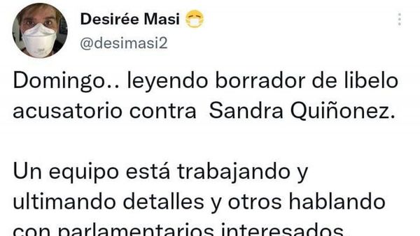Los opositores analizan el libelo acusatorio contra Sandra Quiñónez