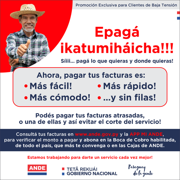ANDE recuerda vigencia de la promoción de pago para clientes con varias facturas impagas - .::Agencia IP::.