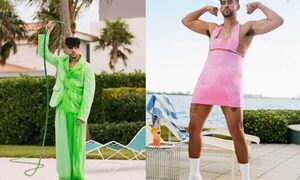 Bad Bunny con tacos y de rosa