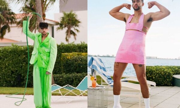 Bad Bunny con tacos y de rosa