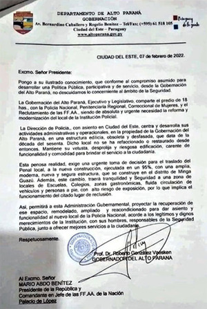 Gobernador pide a Marito traslado de penitenciaría de CDE a Minga Guazú | DIARIO PRIMERA PLANA