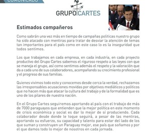 El llamativo comunicado del Grupo Cartes a Giuzzio