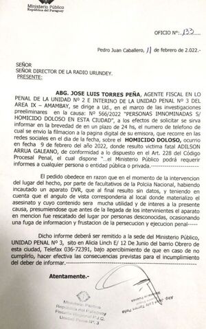 Carta Magna ampara a Radio Urundey ante pedido de la Fiscalía de revelar fuentes