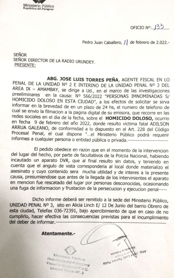 Carta Magna ampara a Radio Urundey ante pedido de la Fiscalía de revelar fuentes