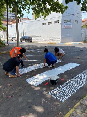 Vecinos realizan pintata de líneas peatonales en la calle Juan de Salazar - Nacionales - ABC Color