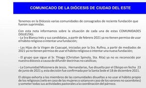 Diócesis de CDE aclara sobre congregaciones suprimidas