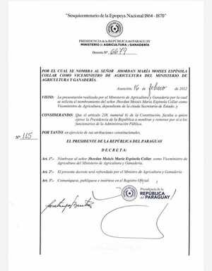 Ejecutivo designa a nuevo viceministro de Agricultura - .::Agencia IP::.