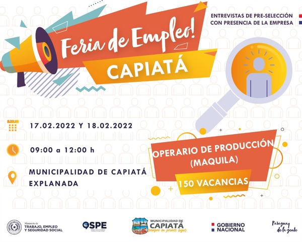 Este jueves y viernes se hará la feria de empleo con 150 vacancias para operarios en producción maquila - .::Agencia IP::.