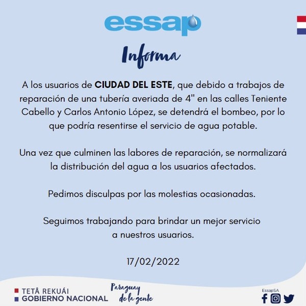 Falta de agua en el microcentro de CDE por tareas de mantenimiento - La Clave