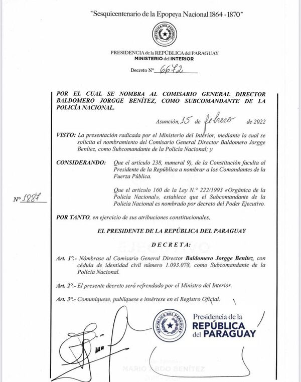 Mario Abdo nombra a nuevo subcomandante de la Policía - Nacionales - ABC Color