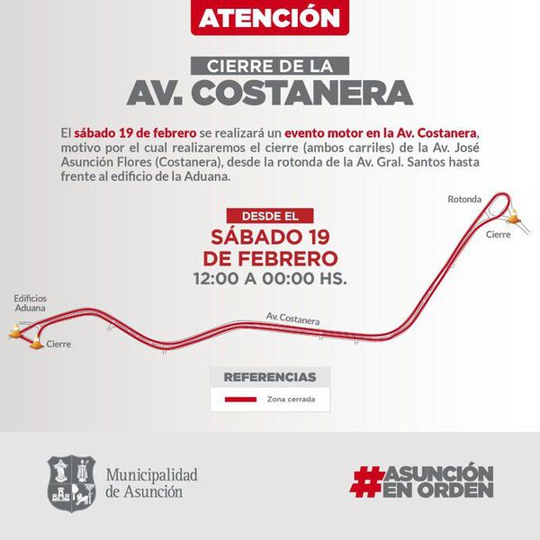 Avenida costanera permanecerá cerrada mañana desde las 12:00 - Nacionales - ABC Color