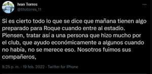 Tito Torres salió a bancar a Roque Santa Cruz