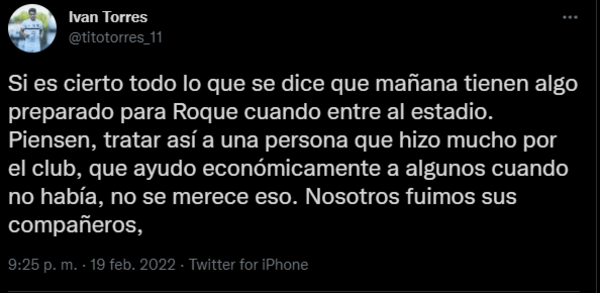 Tito Torres salió a bancar a Roque Santa Cruz