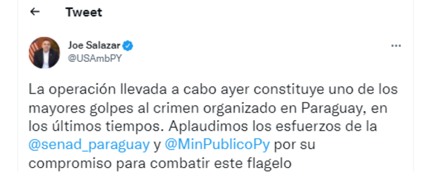 Diplomático de EE.UU. destacó la realización en Paraguay del operativo “A ultranza” - Nacionales - ABC Color