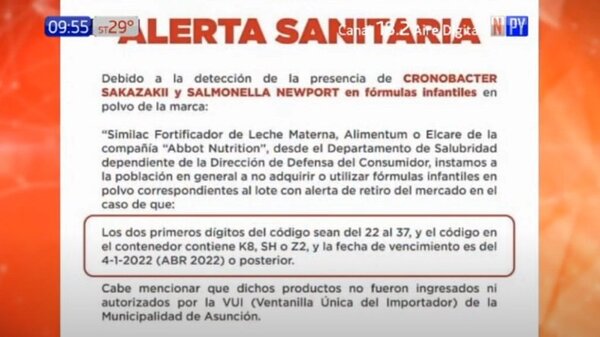 Alertan sobre posible presencia de bacterias en leche en polvo para bebés | Noticias Paraguay