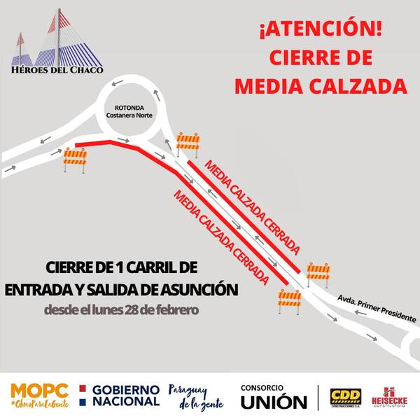 Cerrarán parcialmente la Costanera Norte de Asunción - ADN Digital