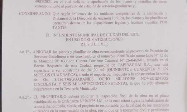 Habilitaciones para tres surtidores a una misma firma con fuerte tufo coimas en la Municipalidad