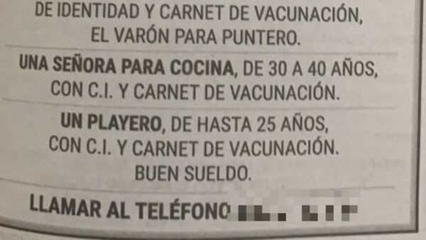 Piden carnet de vacunación como requisito para trabajar