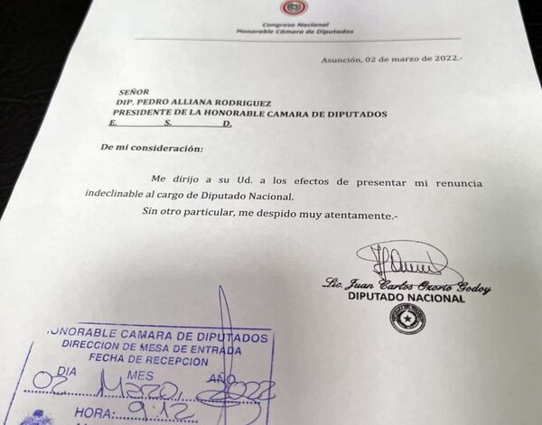 Ozorio renuncia a la Cámara de Diputados tras acusaciones por narcotráfico