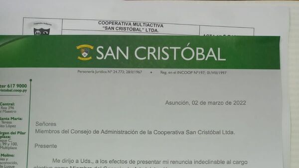 Juan Carlos Ozorio renuncia también a la cooperativa San Cristóbal
