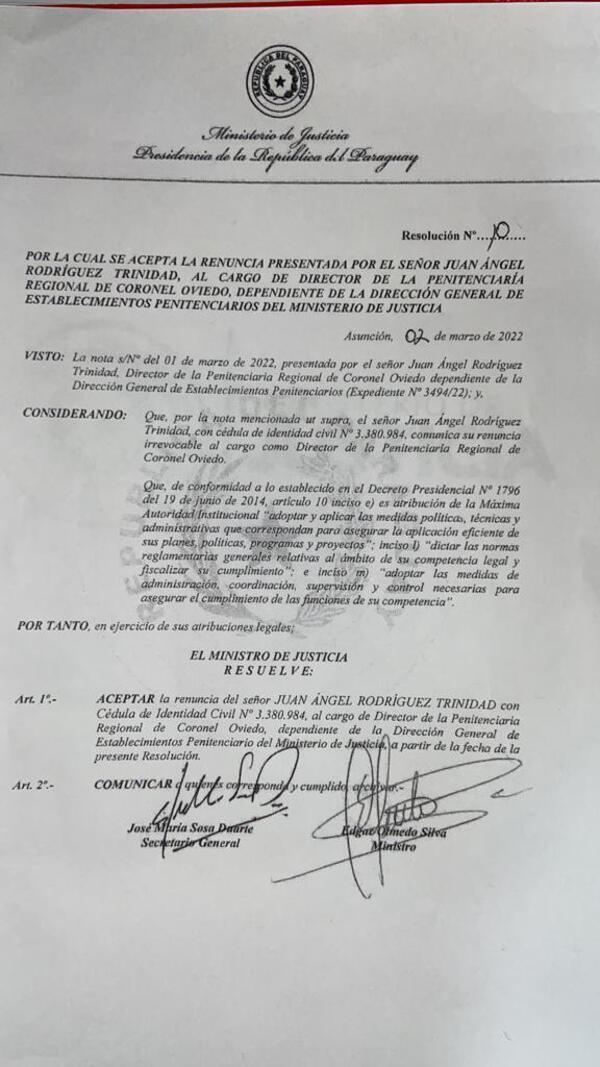 Ex director de penitenciaría de Coronel Oviedo renunció hace días y no fue cambiado por irregularidades – Prensa 5